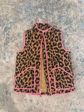 Crewcuts factory Leopard Print Puffer Vest with Pink Trim